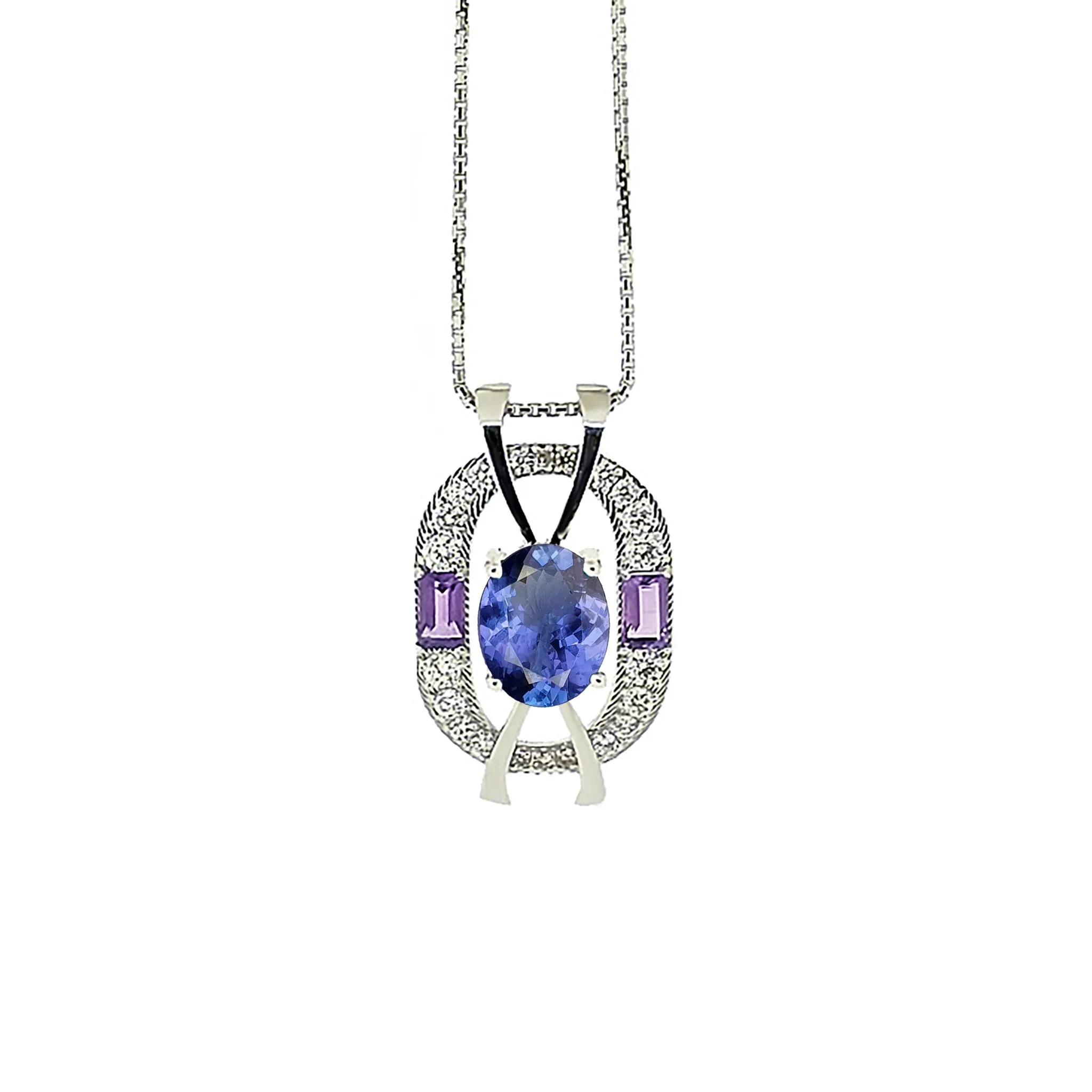 Joycio Contemporary Gemstone Halo Pendant - Tanzanite Oval W205