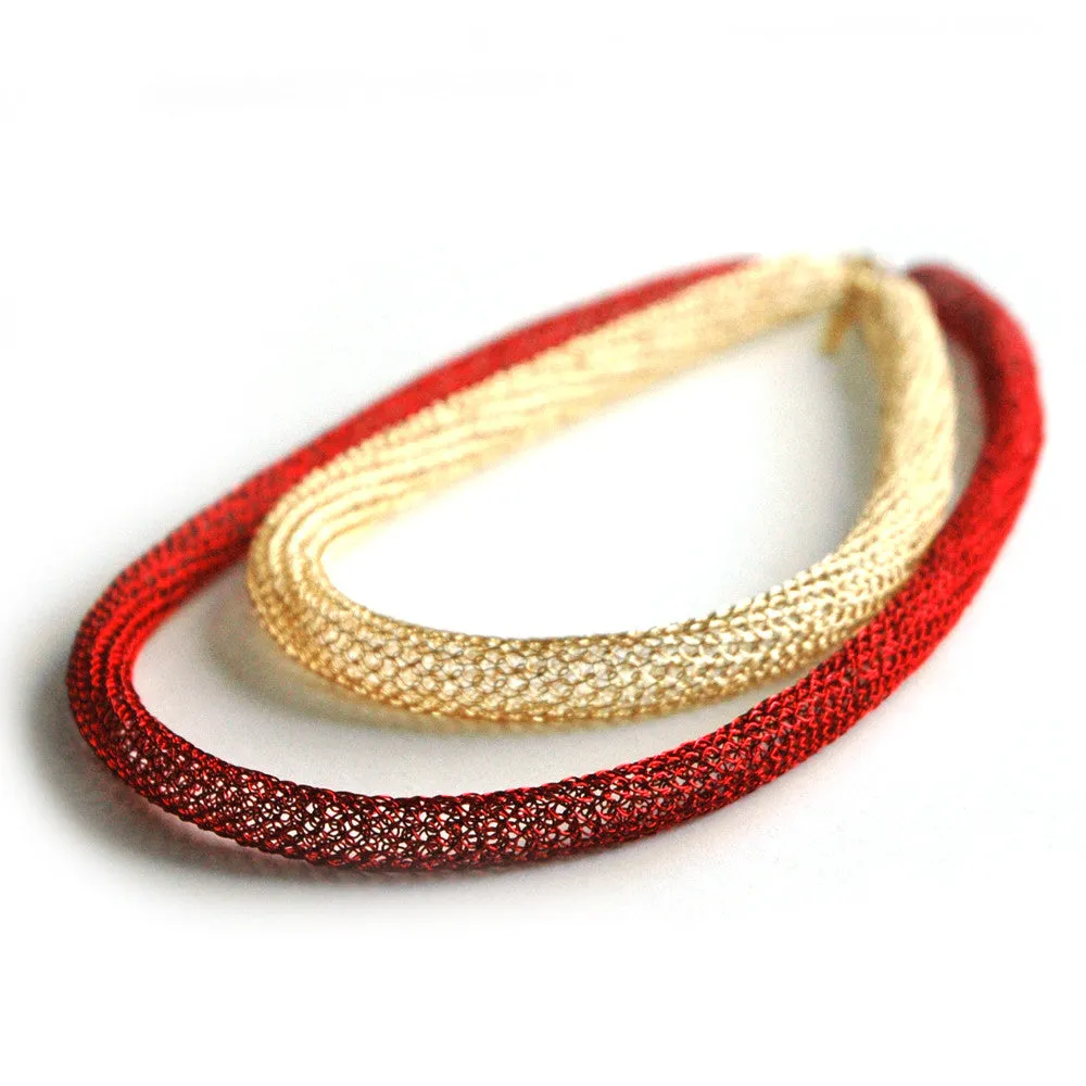 Layered necklace - Wire crochet necklace- red gold modern necklace