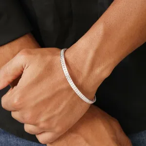 Linked Weave Silver Plated 925 Sterling Silver Men's Bracelet