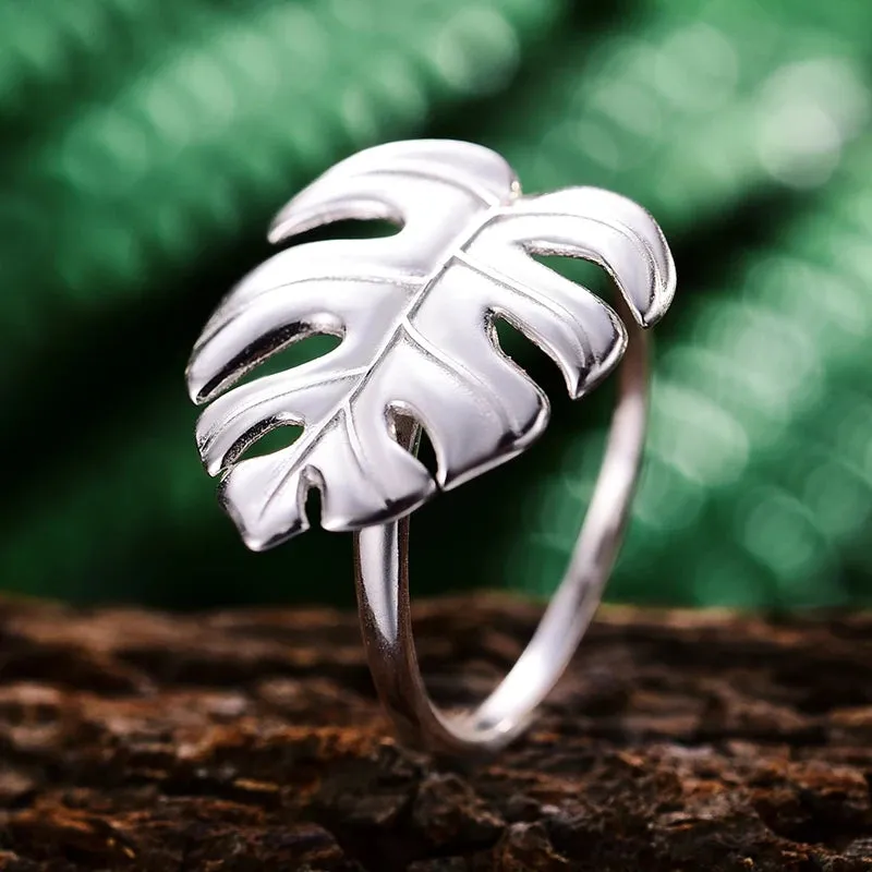 LOLO  Real 925 Sterling Silver Natural Designer Fine Jewelry 18K Gold Monstera Leaves Ring Adjustable Rings for Women.