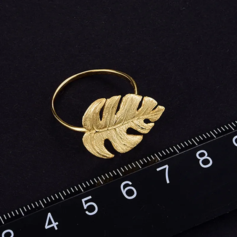 LOLO  Real 925 Sterling Silver Natural Designer Fine Jewelry 18K Gold Monstera Leaves Ring Adjustable Rings for Women.