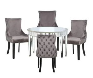 London 1.2 Round Mirrored Dining Table with 4 Grey Alice Chairs