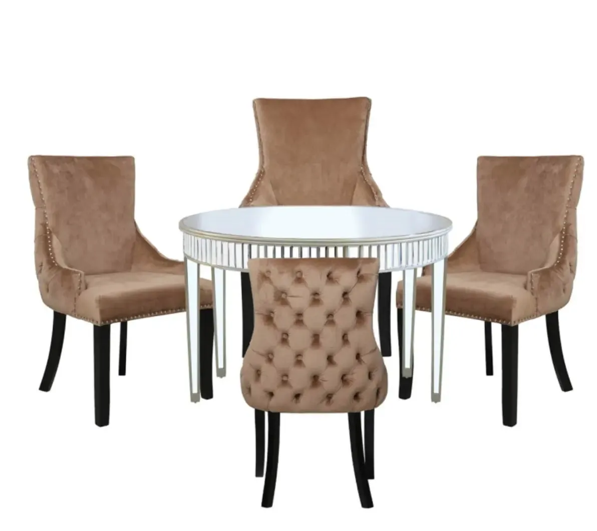 London 1.2 Round Mirrored Dining Table with 4 Grey Alice Chairs