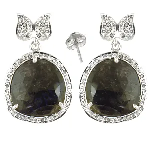 Luxurious Silver Earrings with Cubic Zirconia and Sapphire