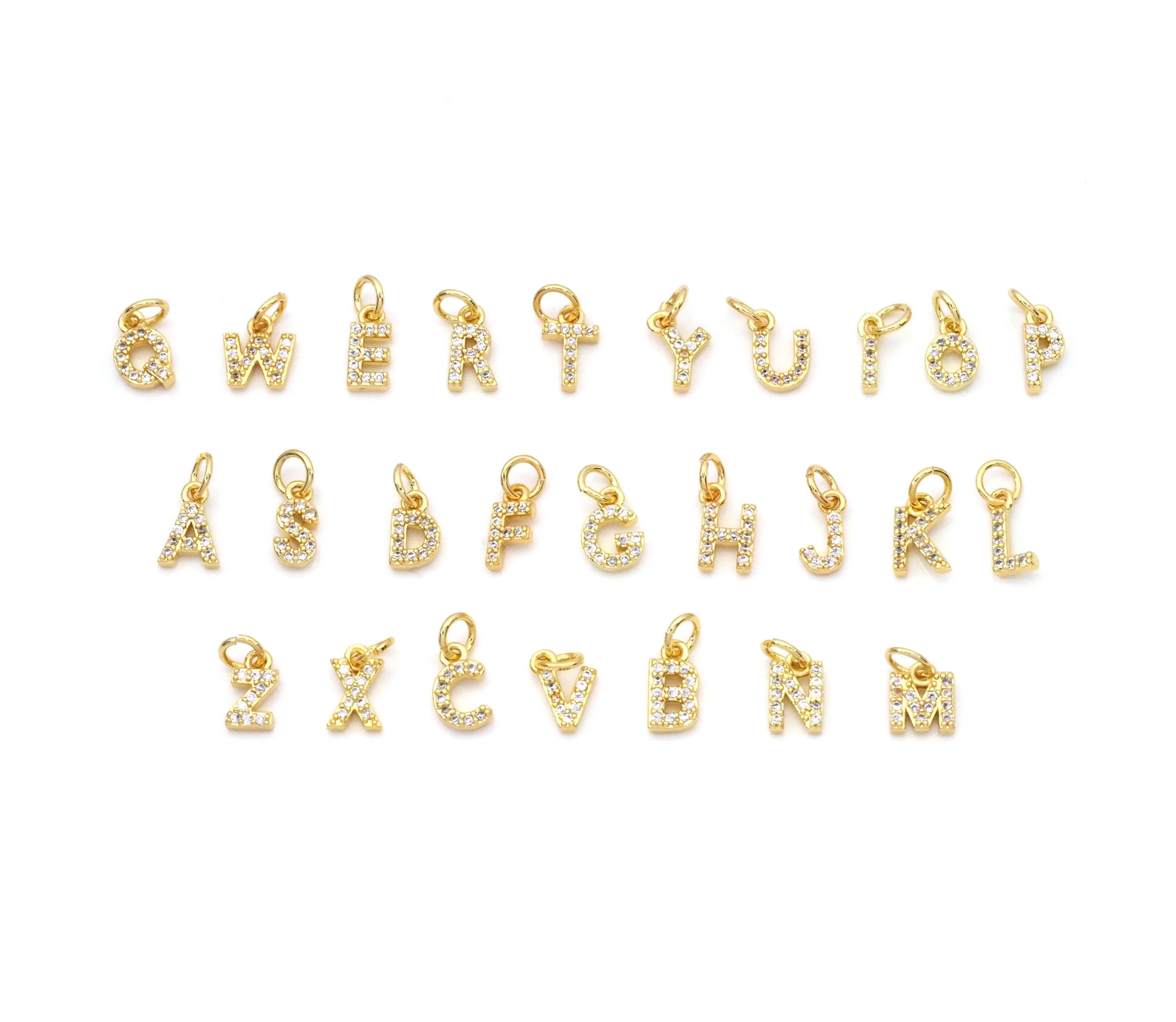 M Cute Gold CZ Initial Charm, Alphabet Name Letter Charm,sku#LX193