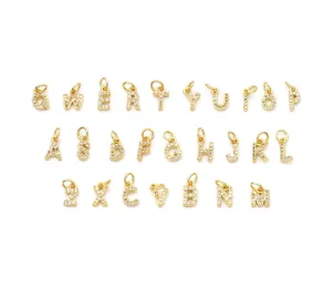 M Cute Gold CZ Initial Charm, Alphabet Name Letter Charm,sku#LX193