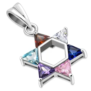 Mix Color CZ Medium Star David Pendant Sterling Silver