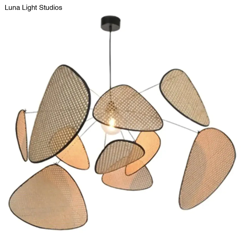 Modern Beige Mesh Bamboo Hanging Light - Creative Triangle Suspension Lamp