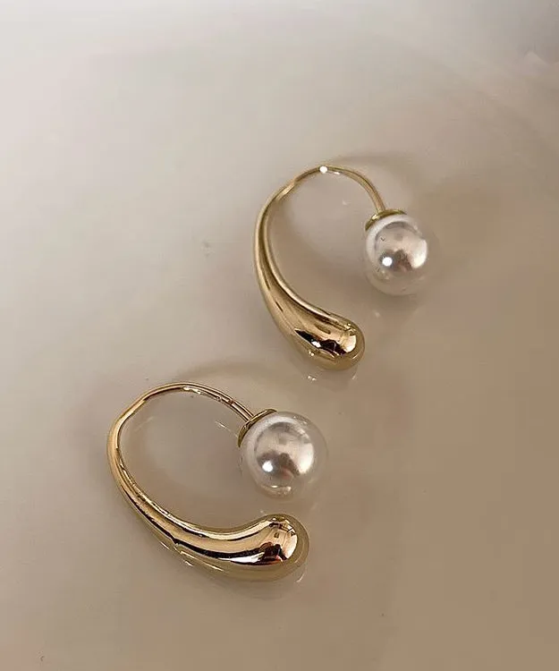 Modern Gold Sterling Silver Overgild Pearl Hoop Earrings GH1050