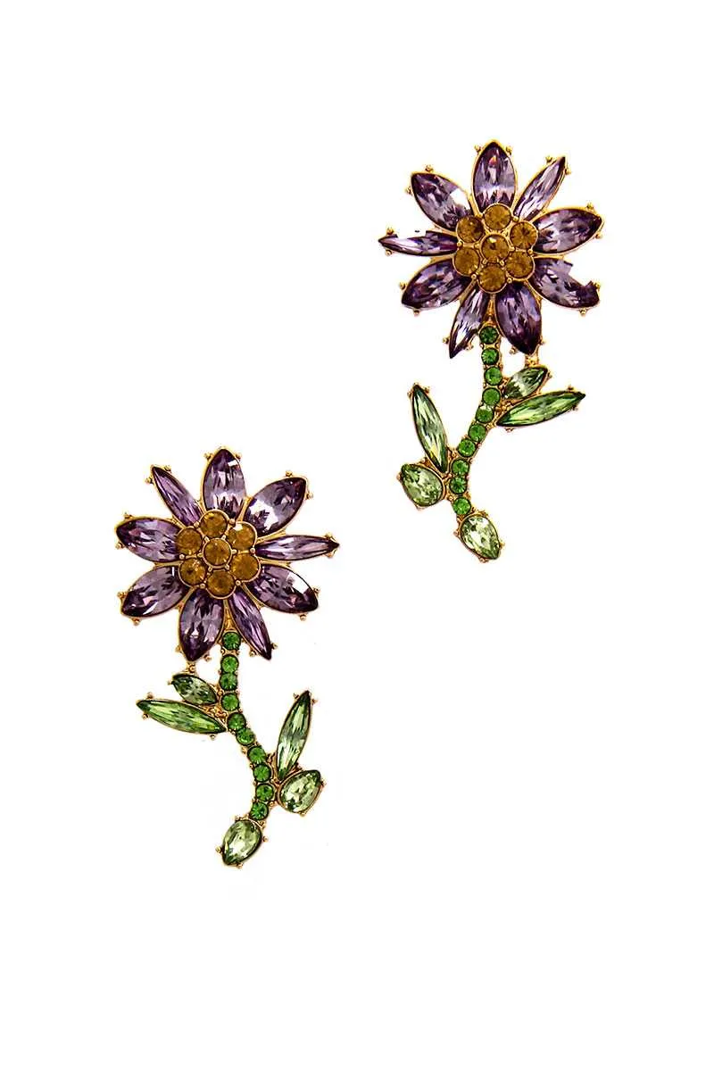 Modern Multi Rhinestone Flower Earring