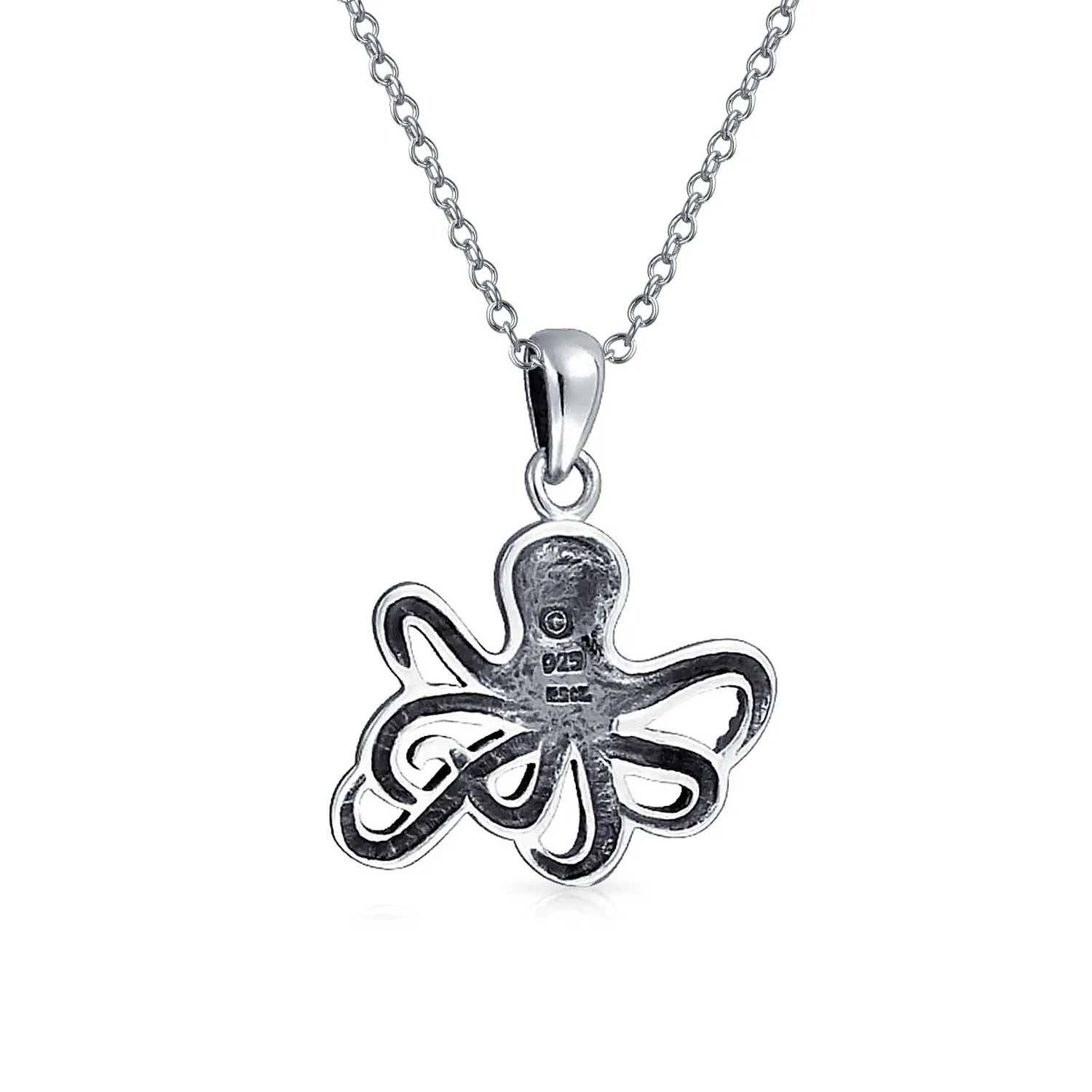 Nautical Ocean Marine Life Squid Octopus Pendant Necklace in Sterling Silver