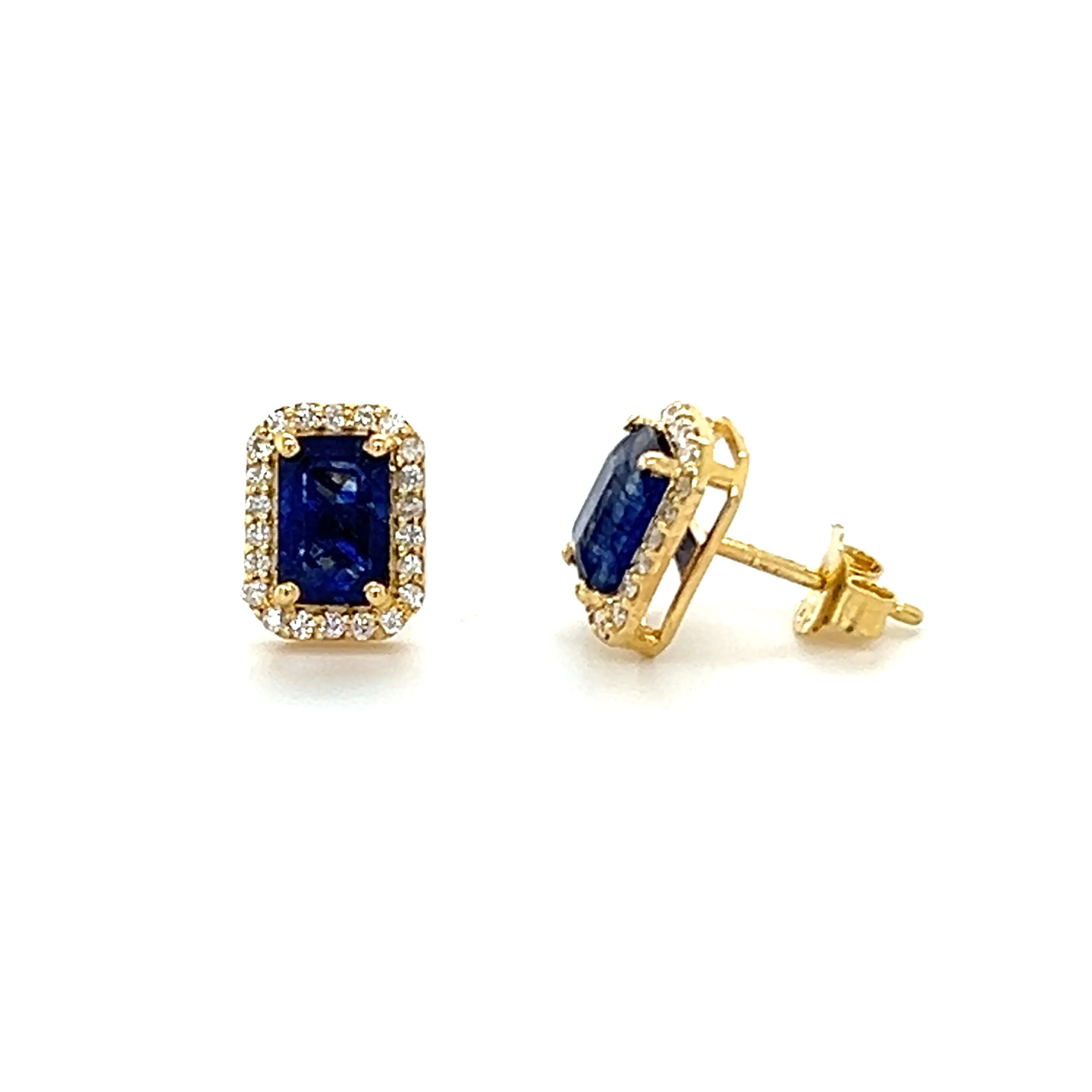 Octagon Sapphire With Diamond Halo Studs