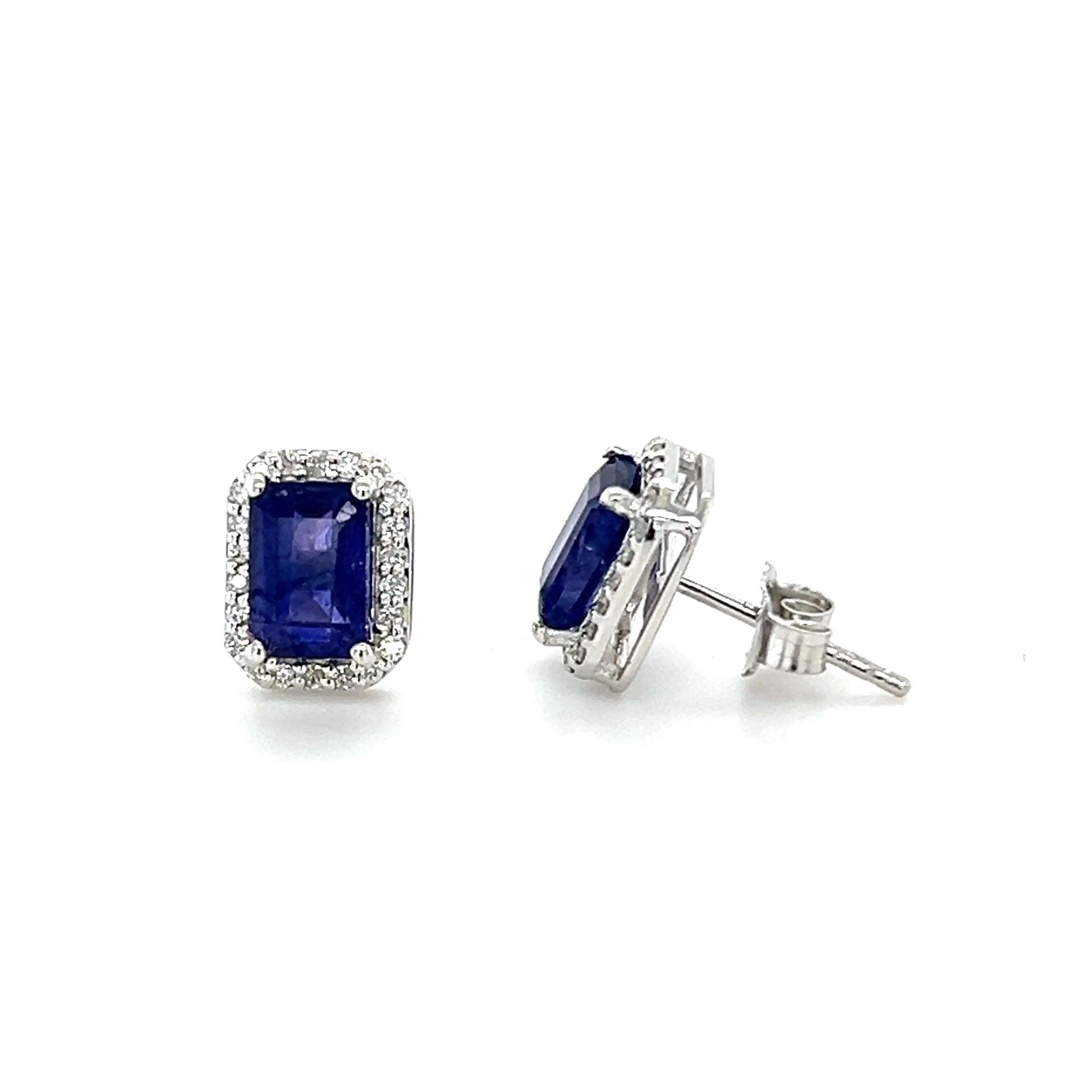 Octagon Sapphire With Diamond Halo Studs