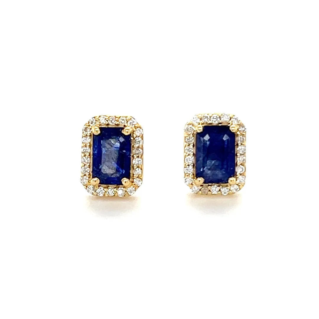 Octagon Sapphire With Diamond Halo Studs