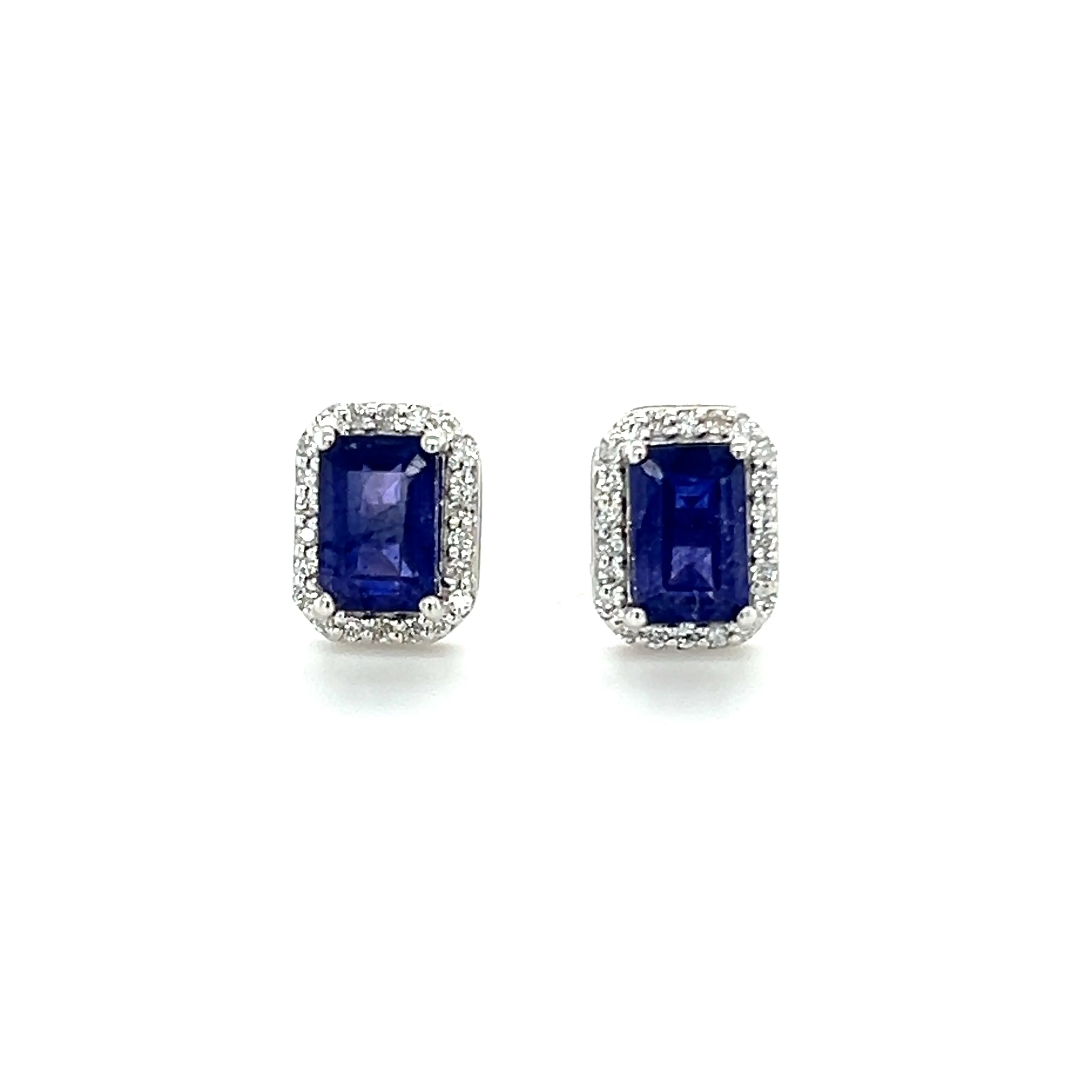 Octagon Sapphire With Diamond Halo Studs