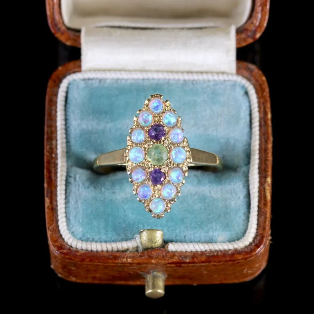 Opal Amethyst Peridot Ring 18Ct Gold On Silver