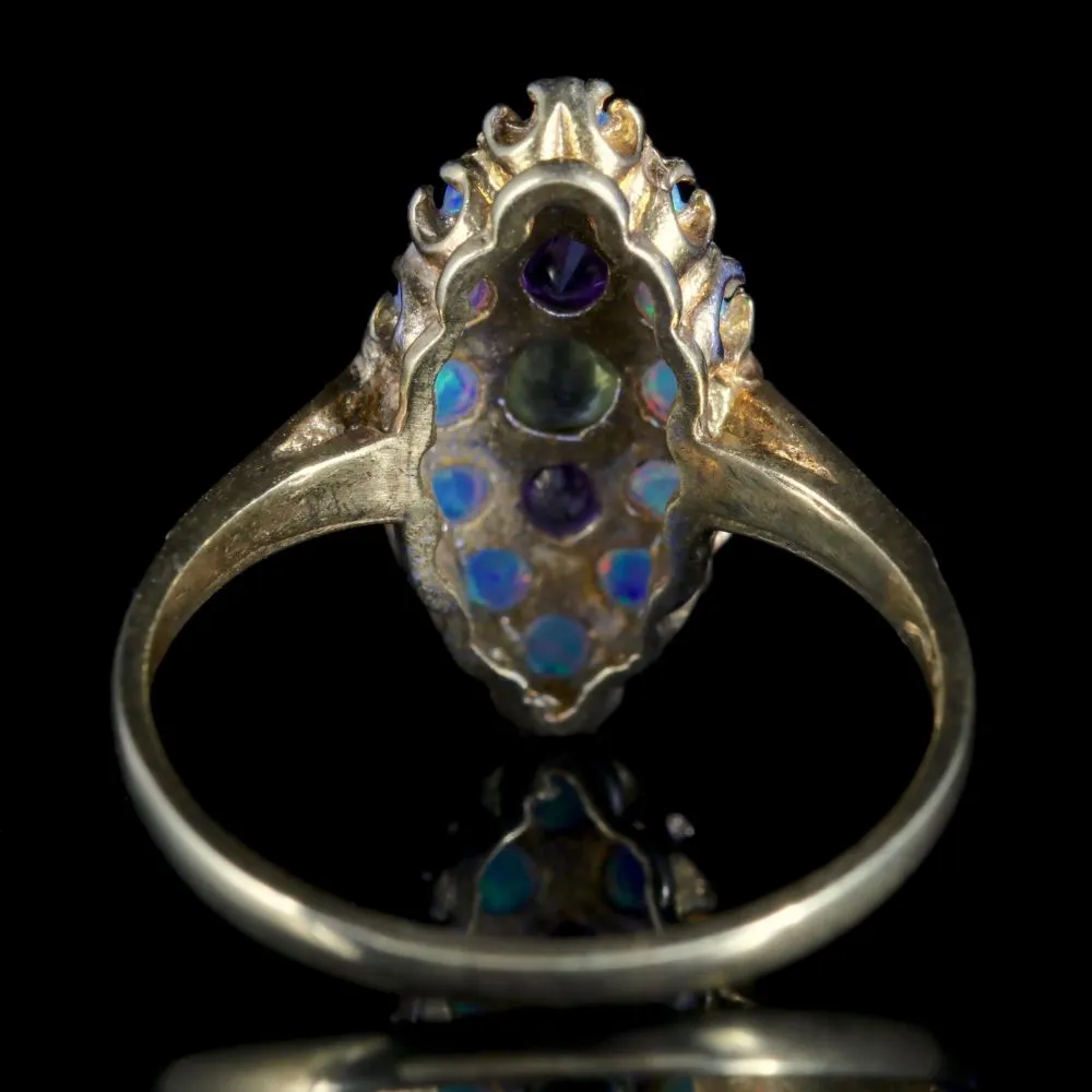 Opal Amethyst Peridot Ring 18Ct Gold On Silver