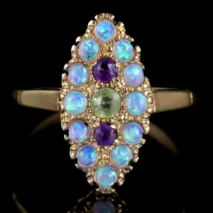 Opal Amethyst Peridot Ring 18Ct Gold On Silver