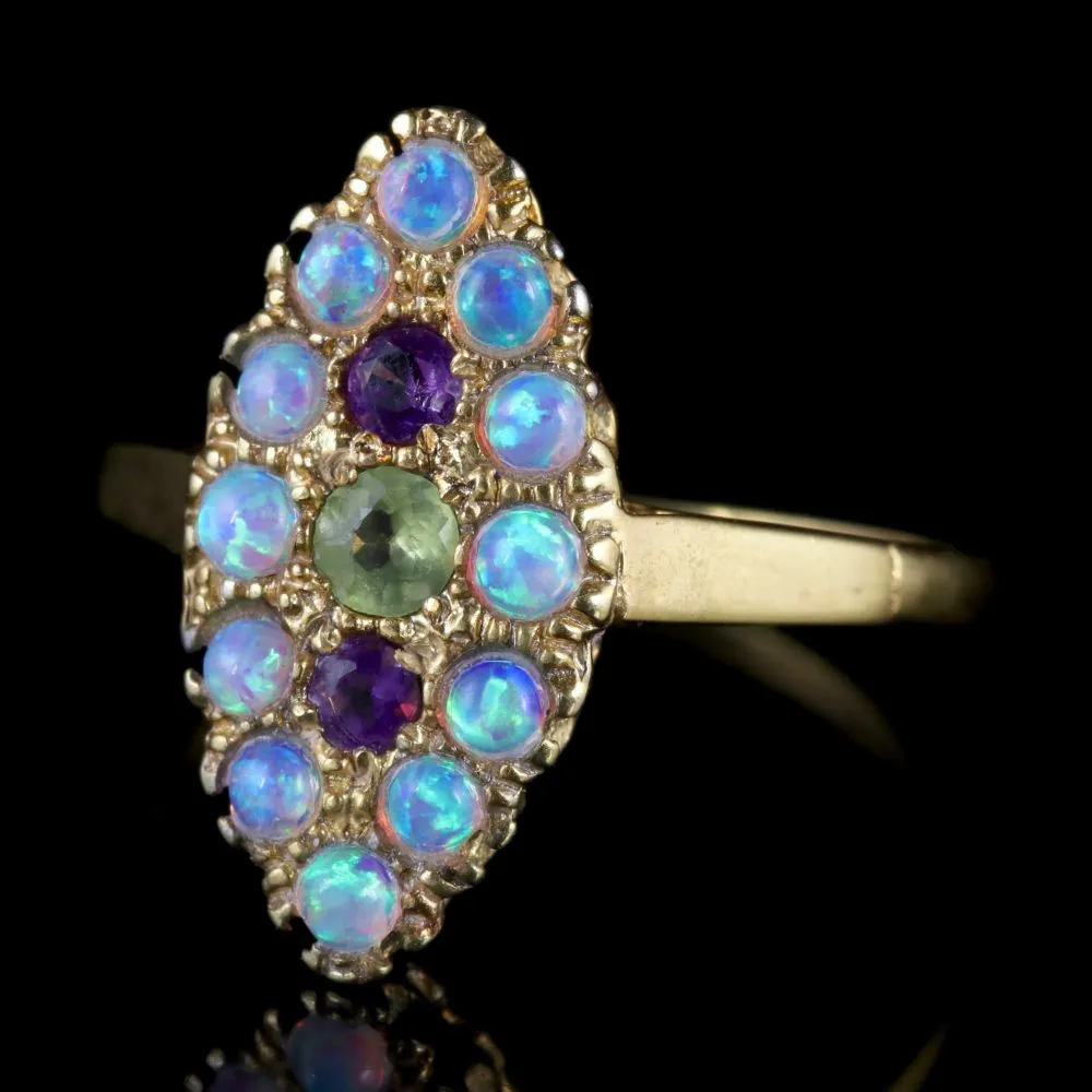 Opal Amethyst Peridot Ring 18Ct Gold On Silver