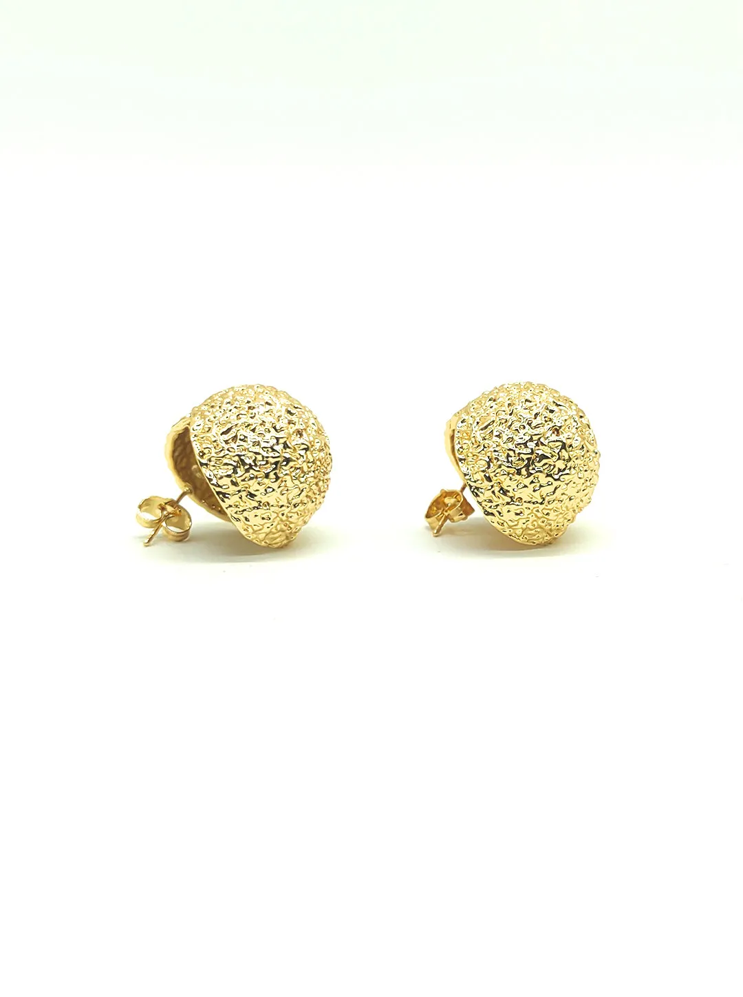 Ornaio 18k Gold Plated Anti Tarnish Textured Button Style Stud Earrings