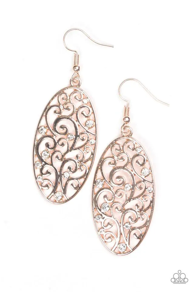 Paparazzi Earring ~ Glistening Gardens - Rose Gold