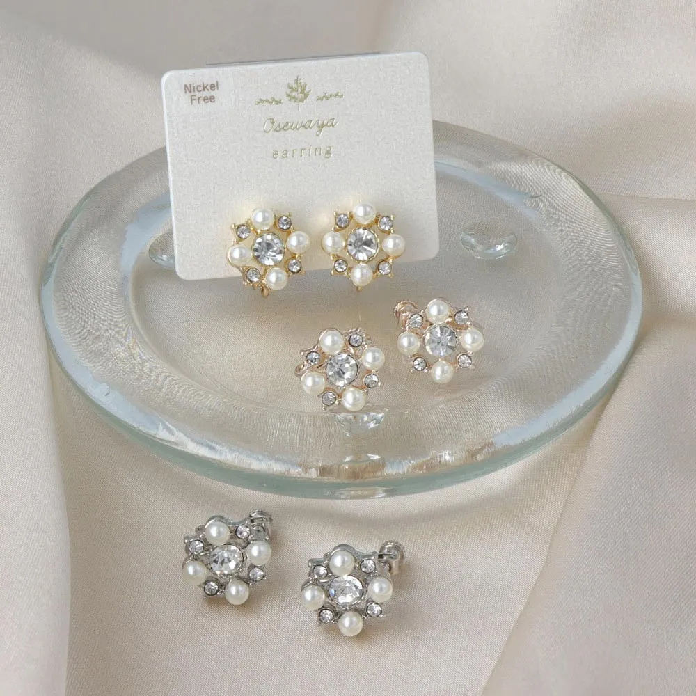 Pearl and Stone Cluster Clip Ons