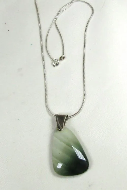 Pendant Necklace Green Jasper Gemstone Pendant Silver Chain