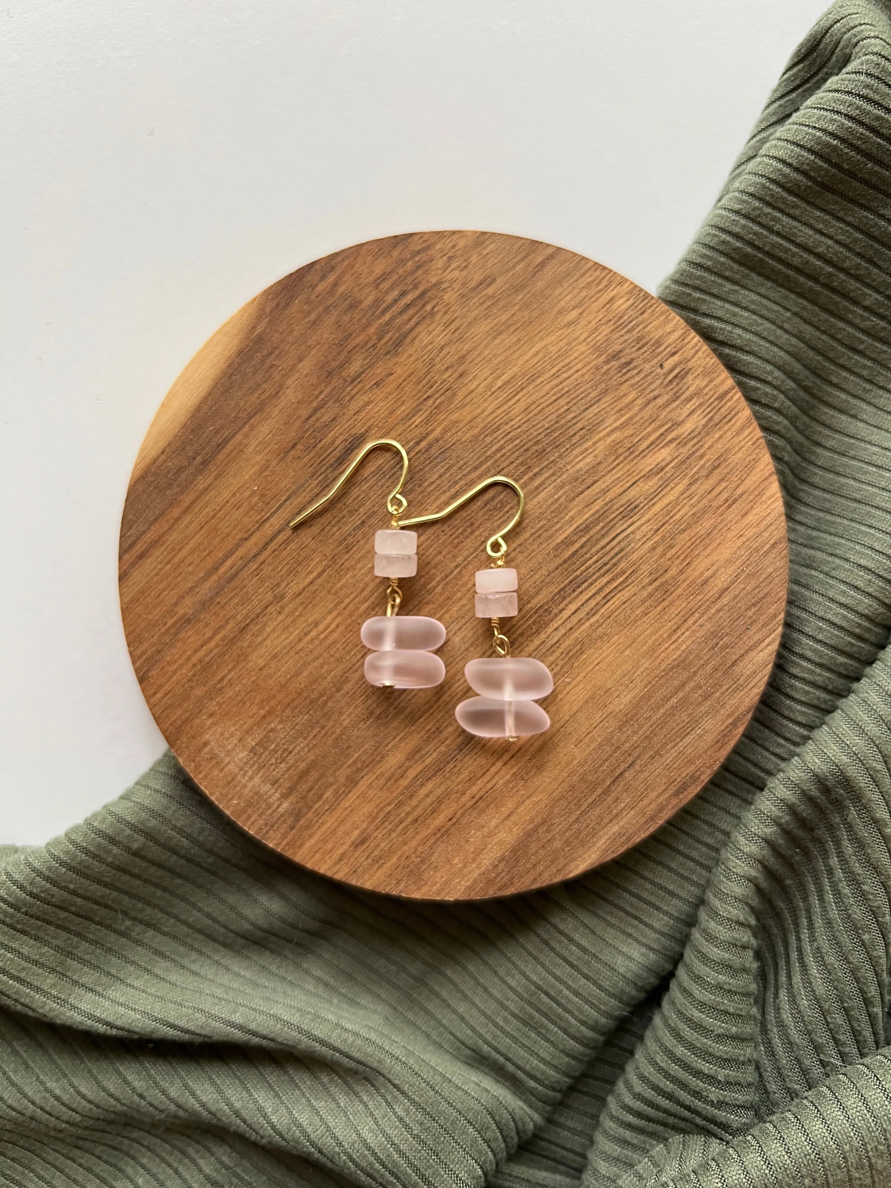 Petal | Rose Quartz   Sea Glass Earrings