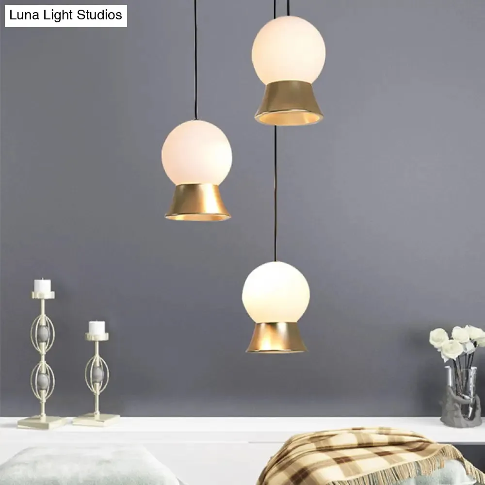 Postmodern White Glass Globe Pendant Light with Gold/Black Metal Shade