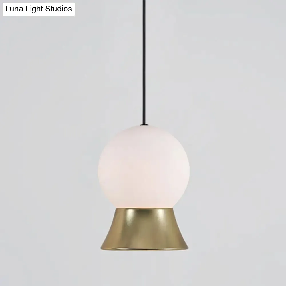 Postmodern White Glass Globe Pendant Light with Gold/Black Metal Shade