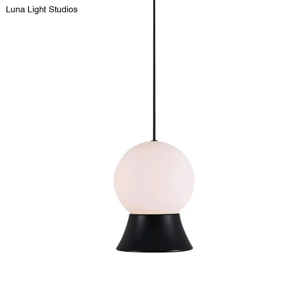 Postmodern White Glass Globe Pendant Light with Gold/Black Metal Shade