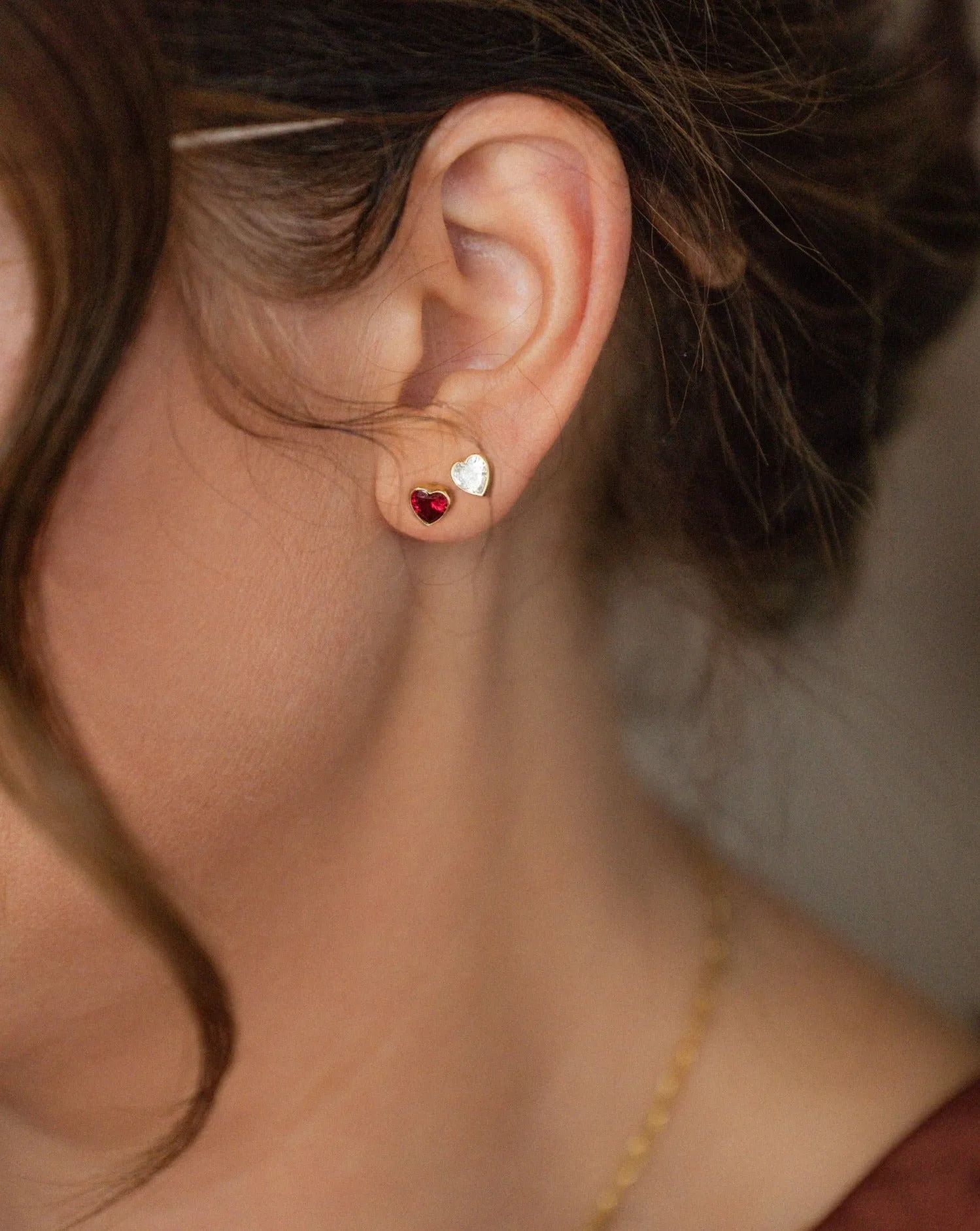 *Preorder* Mini Heart Studs- Gold Vermeil/Ruby