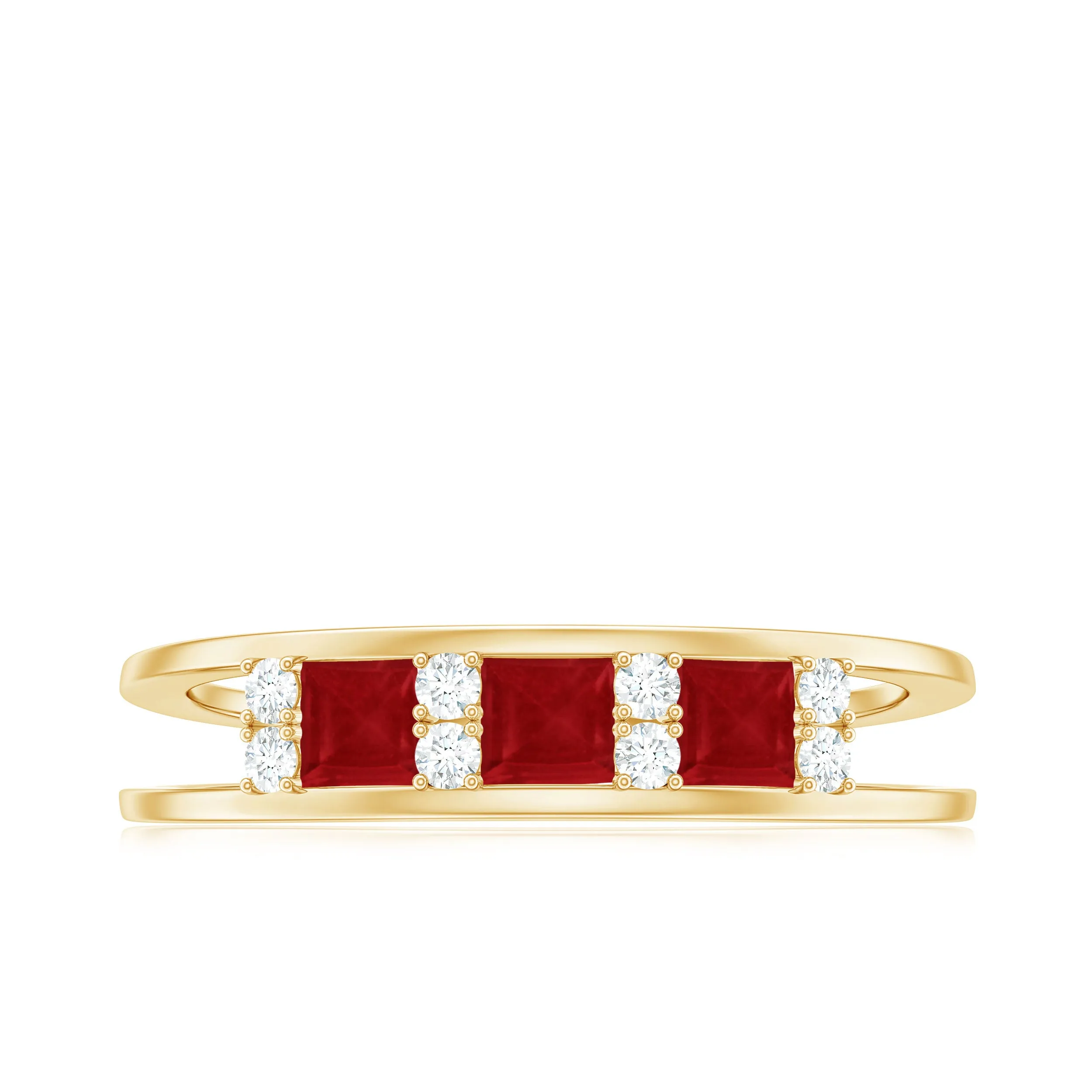 Princess Cut Ruby and Diamond Band Ring