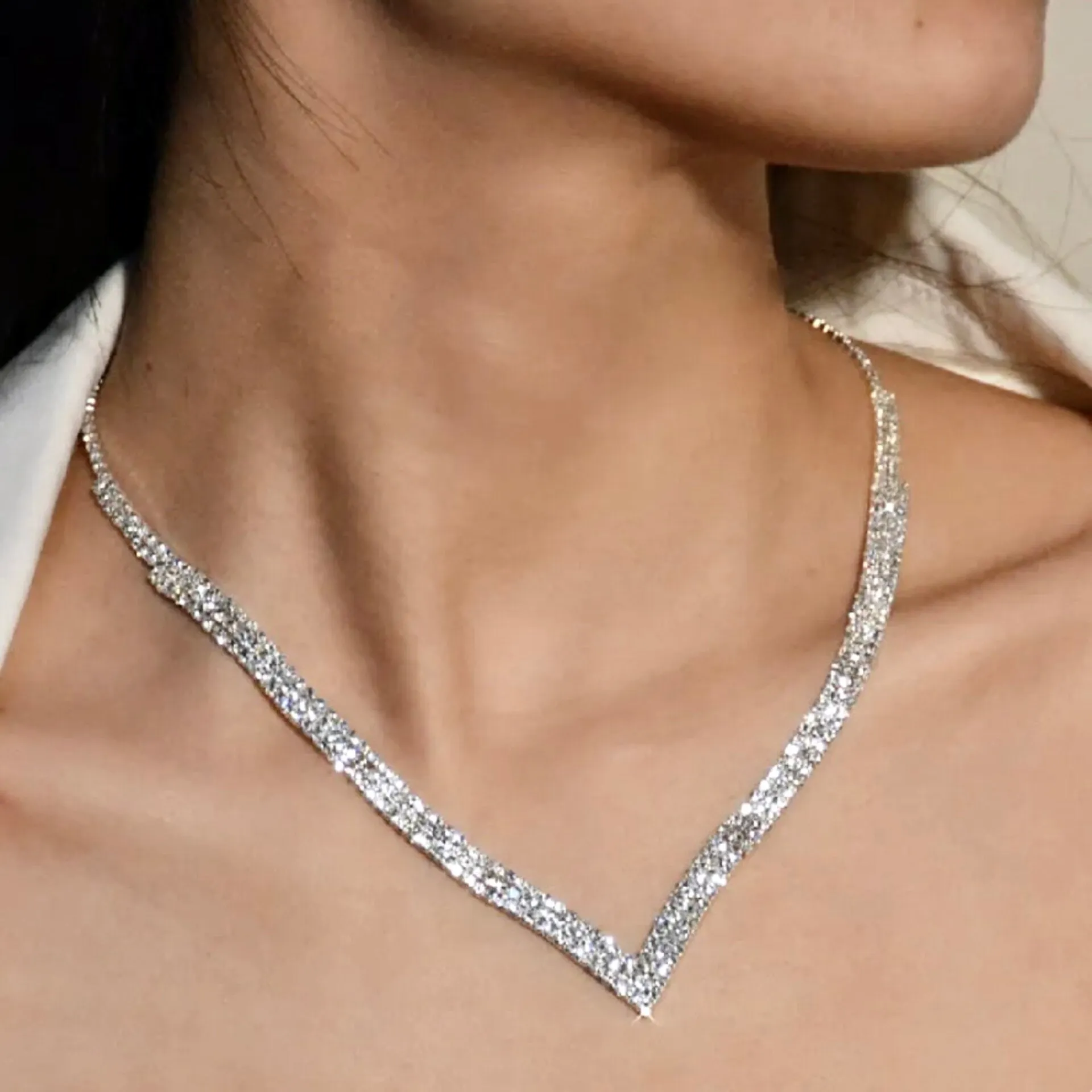 "Adalynn" - Crystal V-Shaped Bridal Necklace