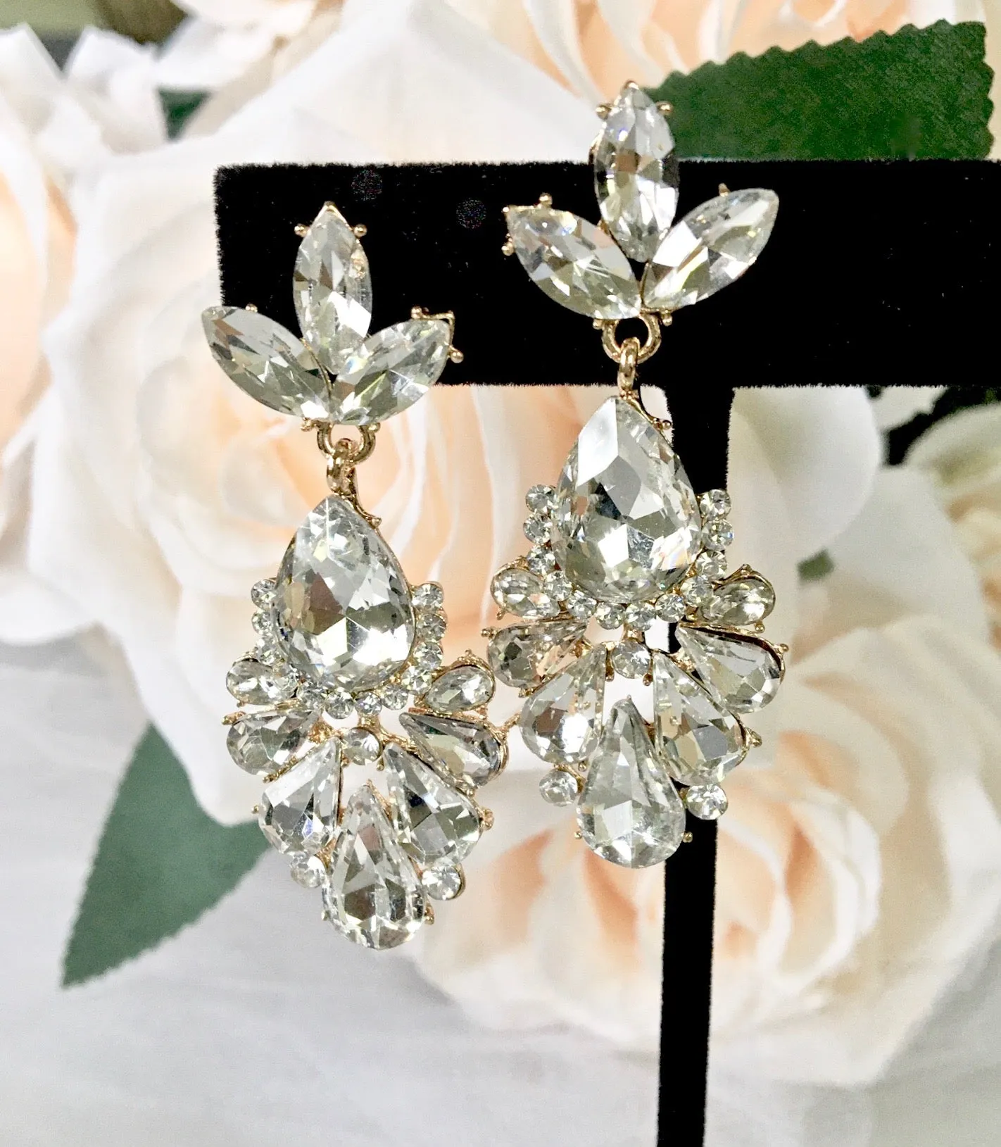 "Allure" - Rhinestone Bridal Earrings - Available in Silver and Yellow Gold