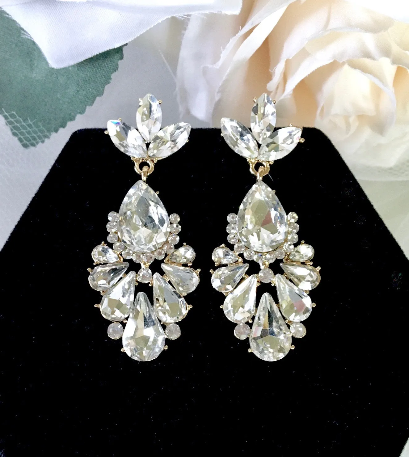 "Allure" - Rhinestone Bridal Earrings - Available in Silver and Yellow Gold