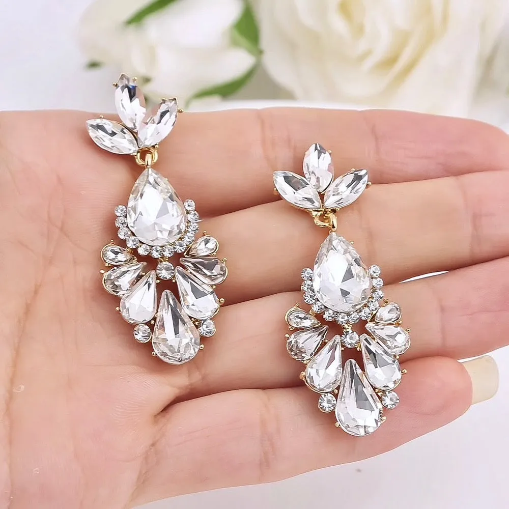 "Allure" - Rhinestone Bridal Earrings - Available in Silver and Yellow Gold