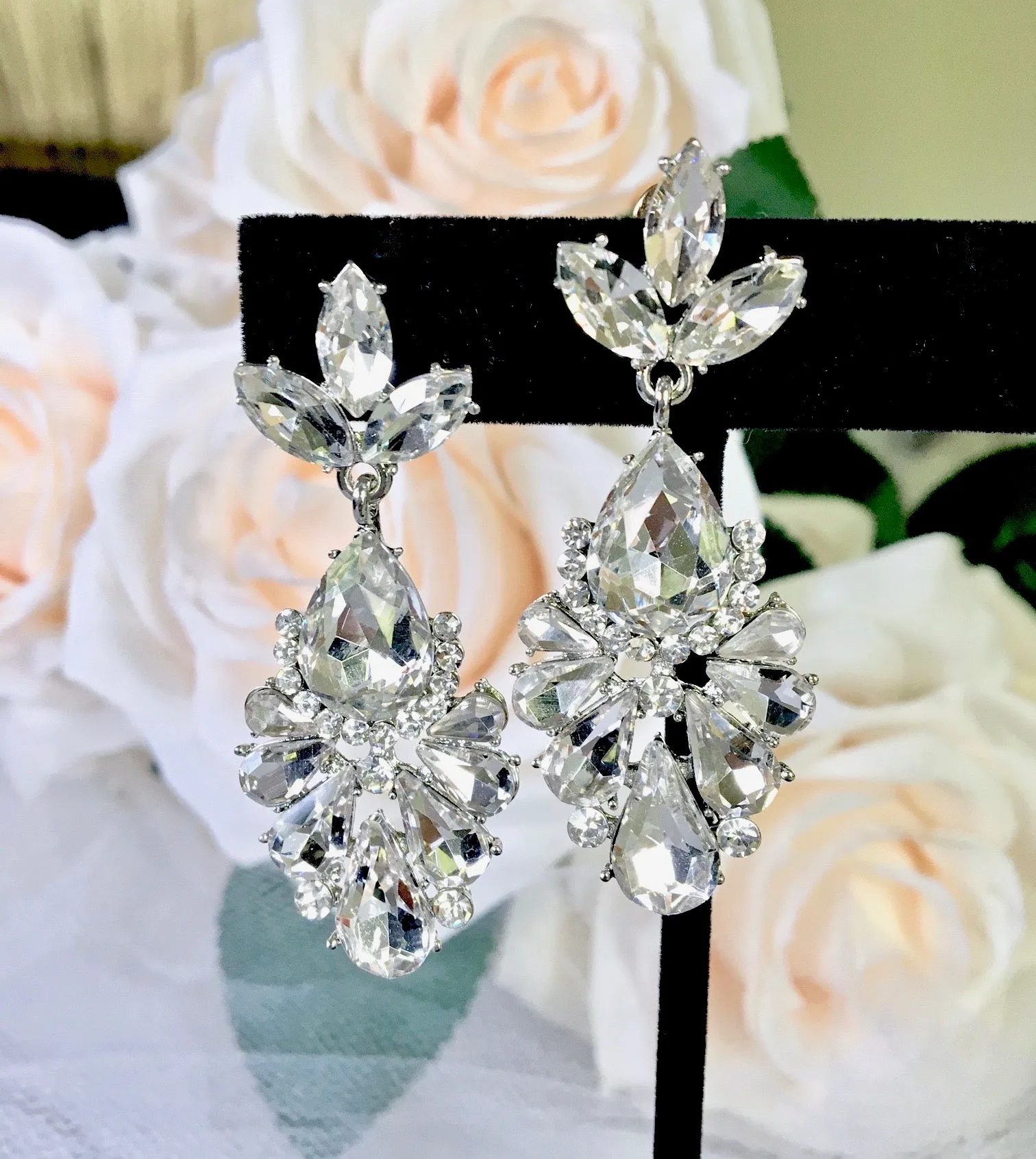 "Allure" - Rhinestone Bridal Earrings - Available in Silver and Yellow Gold