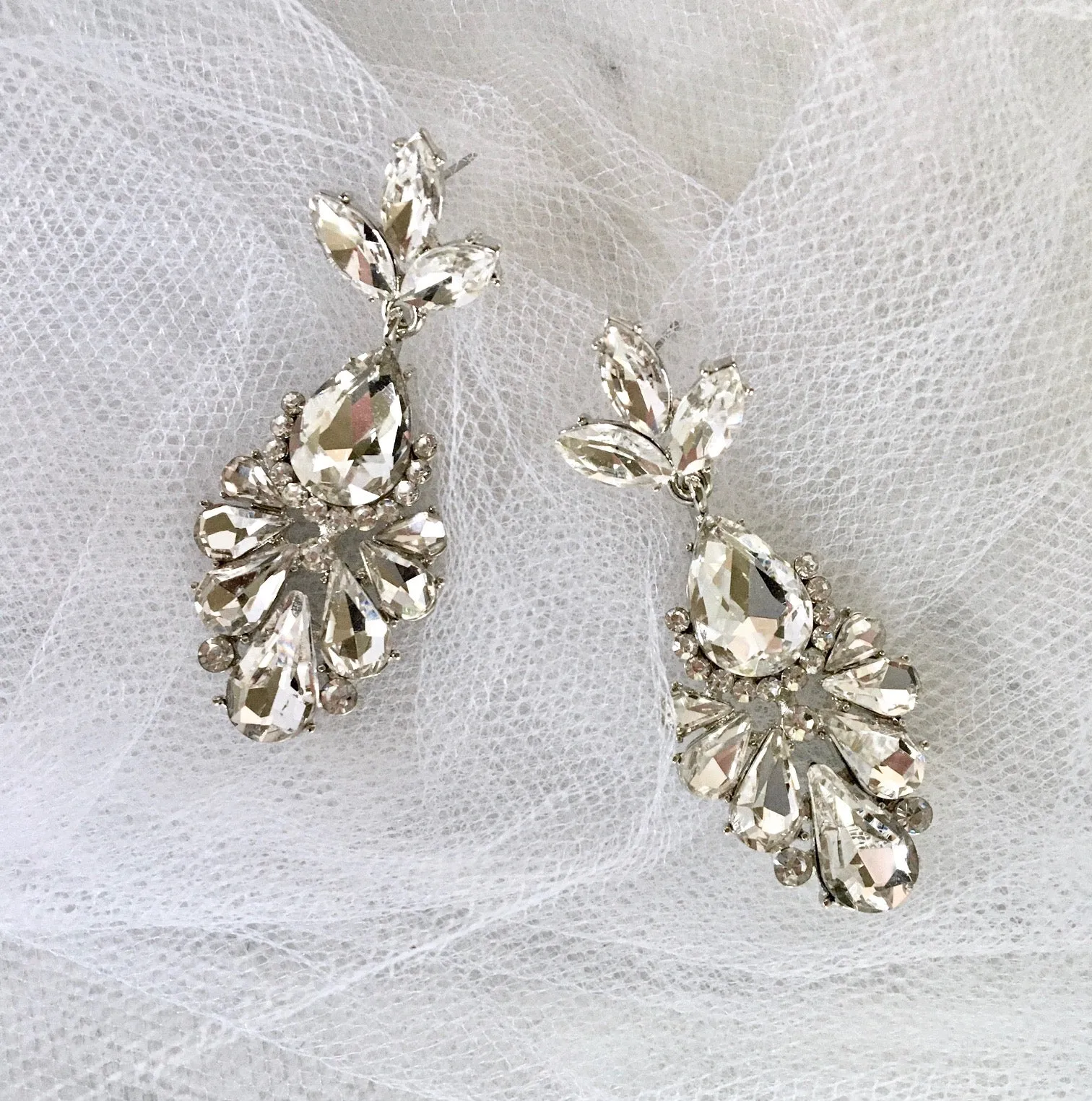 "Allure" - Rhinestone Bridal Earrings - Available in Silver and Yellow Gold