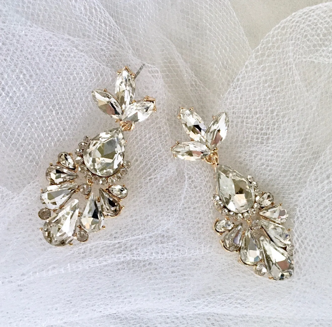 "Allure" - Rhinestone Bridal Earrings - Available in Silver and Yellow Gold