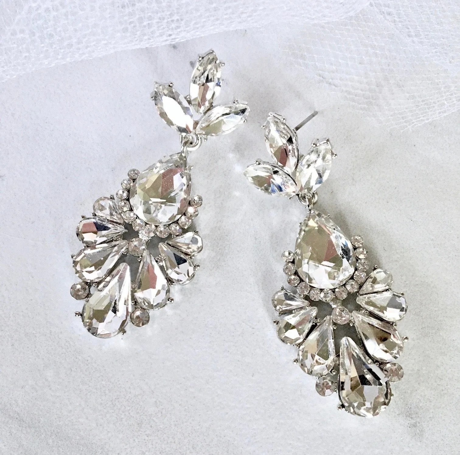 "Allure" - Rhinestone Bridal Earrings - Available in Silver and Yellow Gold