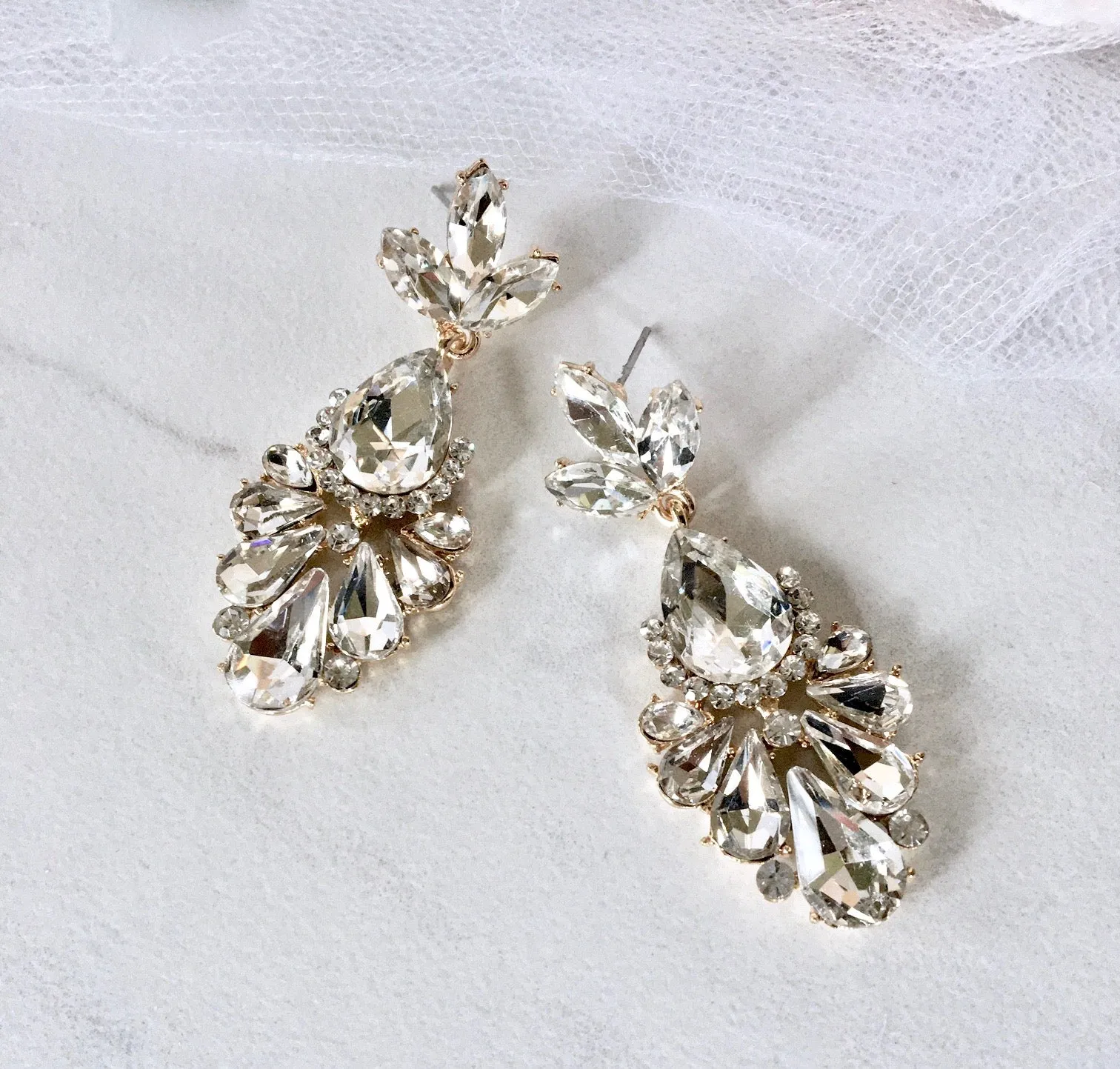 "Allure" - Rhinestone Bridal Earrings - Available in Silver and Yellow Gold