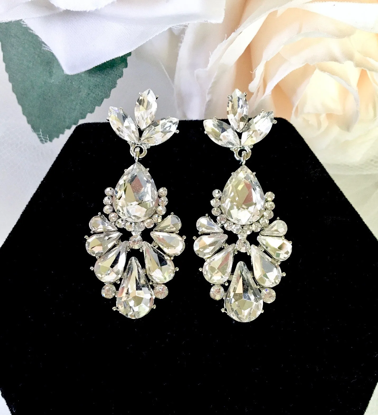 "Allure" - Rhinestone Bridal Earrings - Available in Silver and Yellow Gold