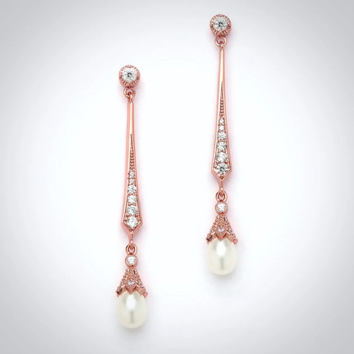 "Cece" - Art Deco Pearl and CZ Bridal Earrings - Available in Silver, Rose Gold and Yellow Gold