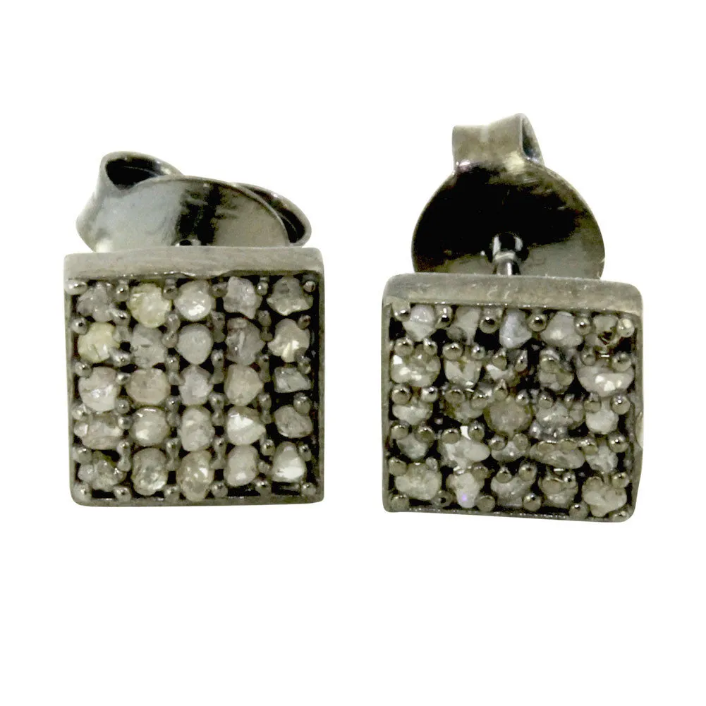 "Dazzle" Black Silver Pave Diamond Square Earrings