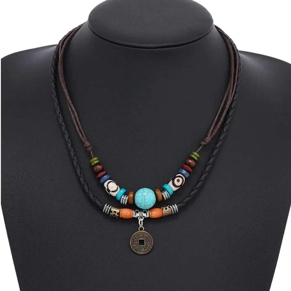 "Turquoise Beaded Copper Coin" Necklaces