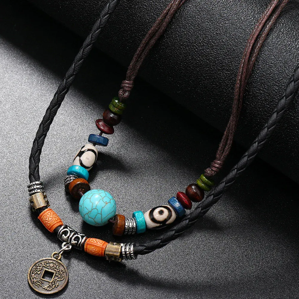 "Turquoise Beaded Copper Coin" Necklaces