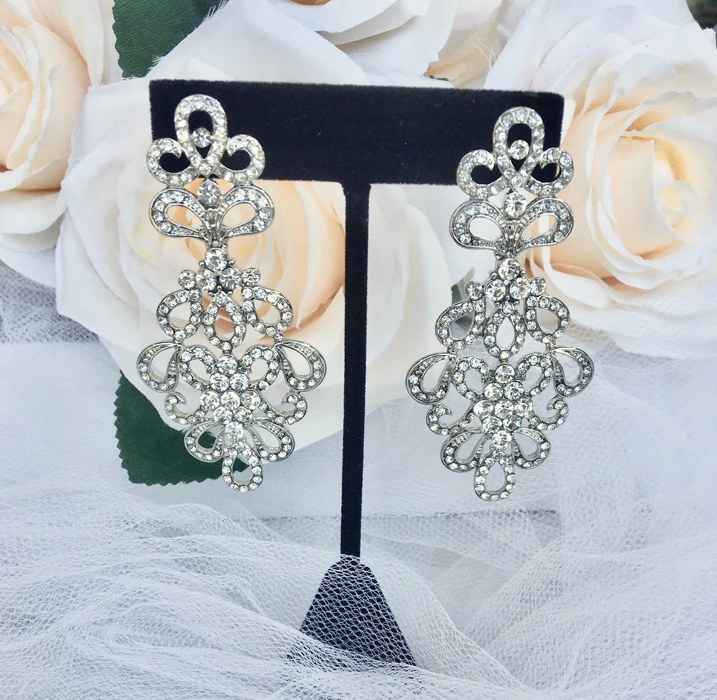 "Wynona" - Rhinestone Bridal Earrings - Available in Silver and Gold