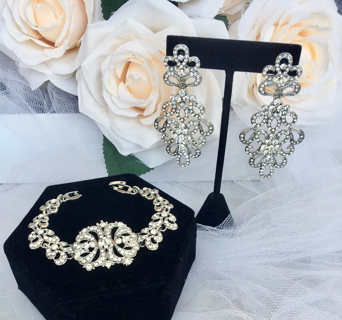 "Wynona" - Rhinestone Bridal Earrings - Available in Silver and Gold