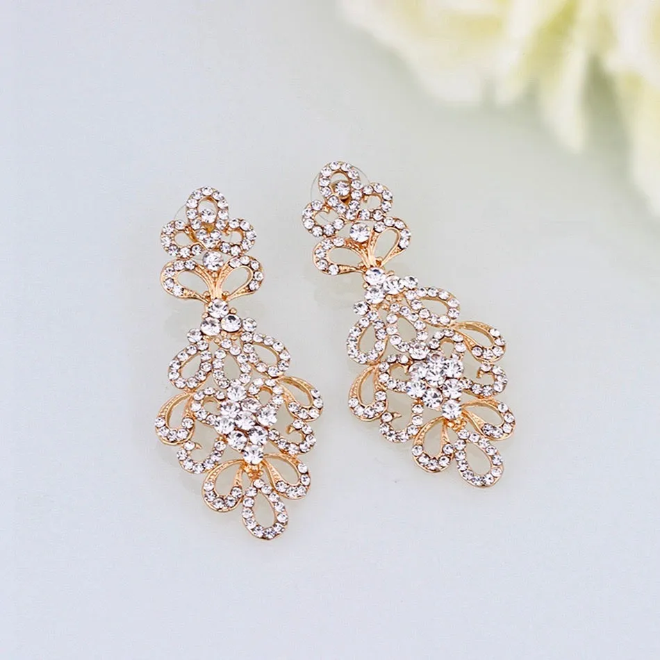 "Wynona" - Rhinestone Bridal Earrings - Available in Silver and Gold